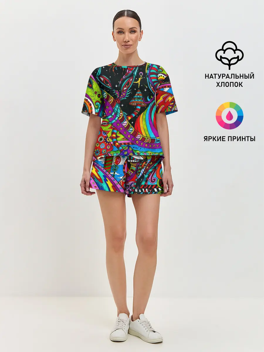 Женская пижама с шортами / психоделика