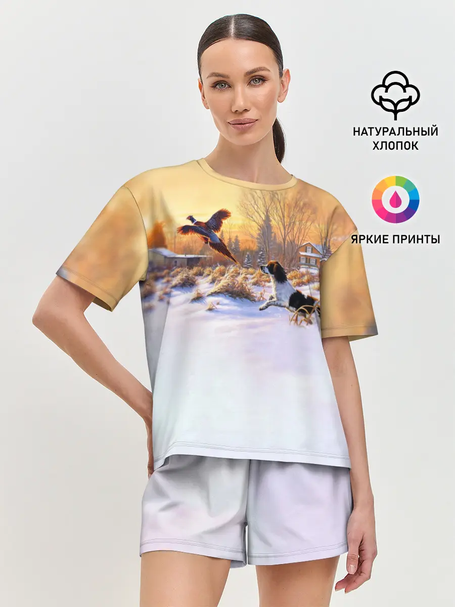 Женская пижама с шортами / Собака и фазан