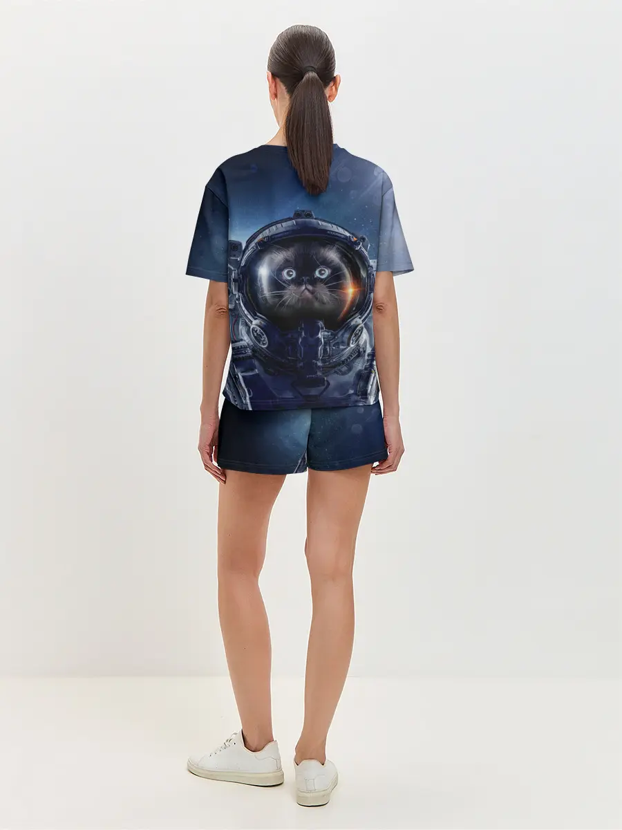 Женская пижама с шортами / Кот космонавт