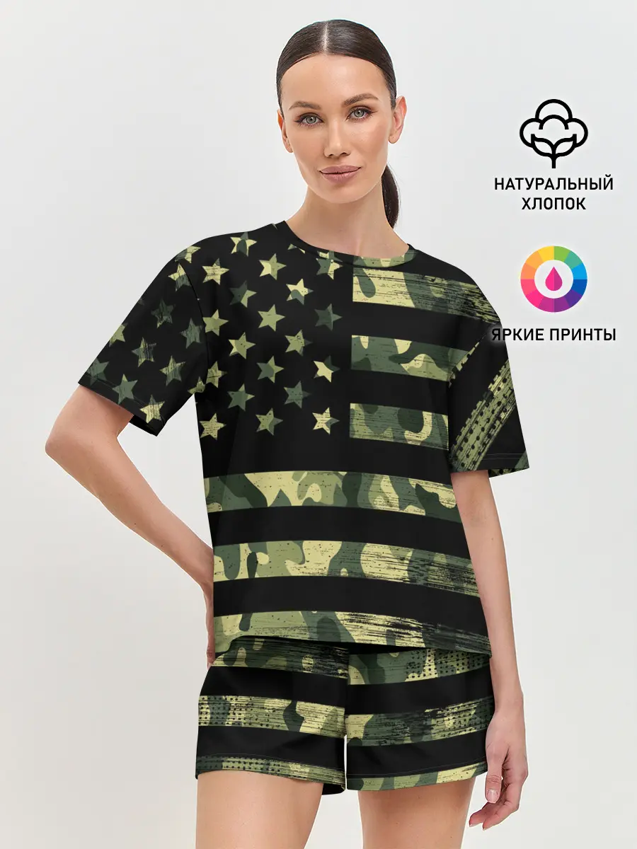 Женская пижама с шортами / American Flag Camo