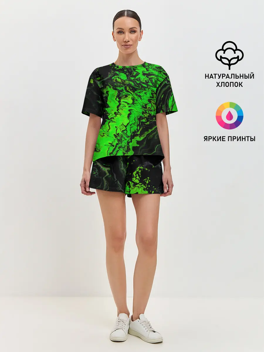 Женская пижама с шортами / Тёмные зеленые краски