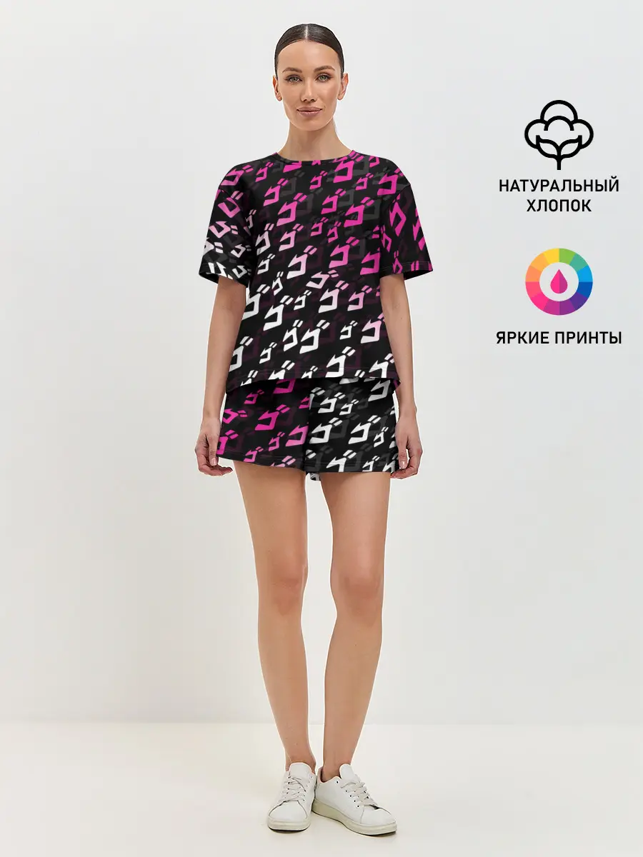 Женская пижама с шортами / Розовобелый паттерн джоджо