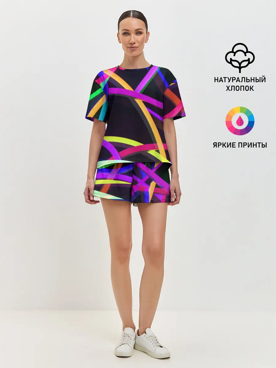 Женская пижама с шортами / Светящиеся полосы