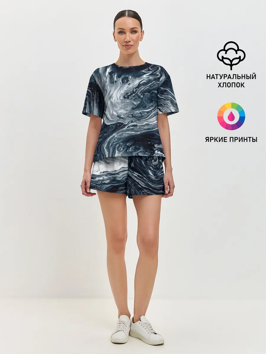Женская пижама с шортами / Темные холодные краски