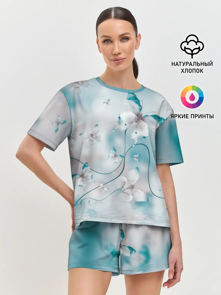 Женская пижама с шортами / бабочки