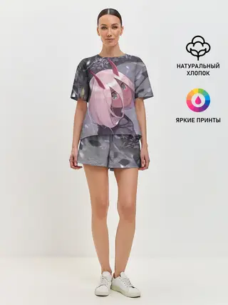 Женская пижама с шортами / Ноль два арт серый