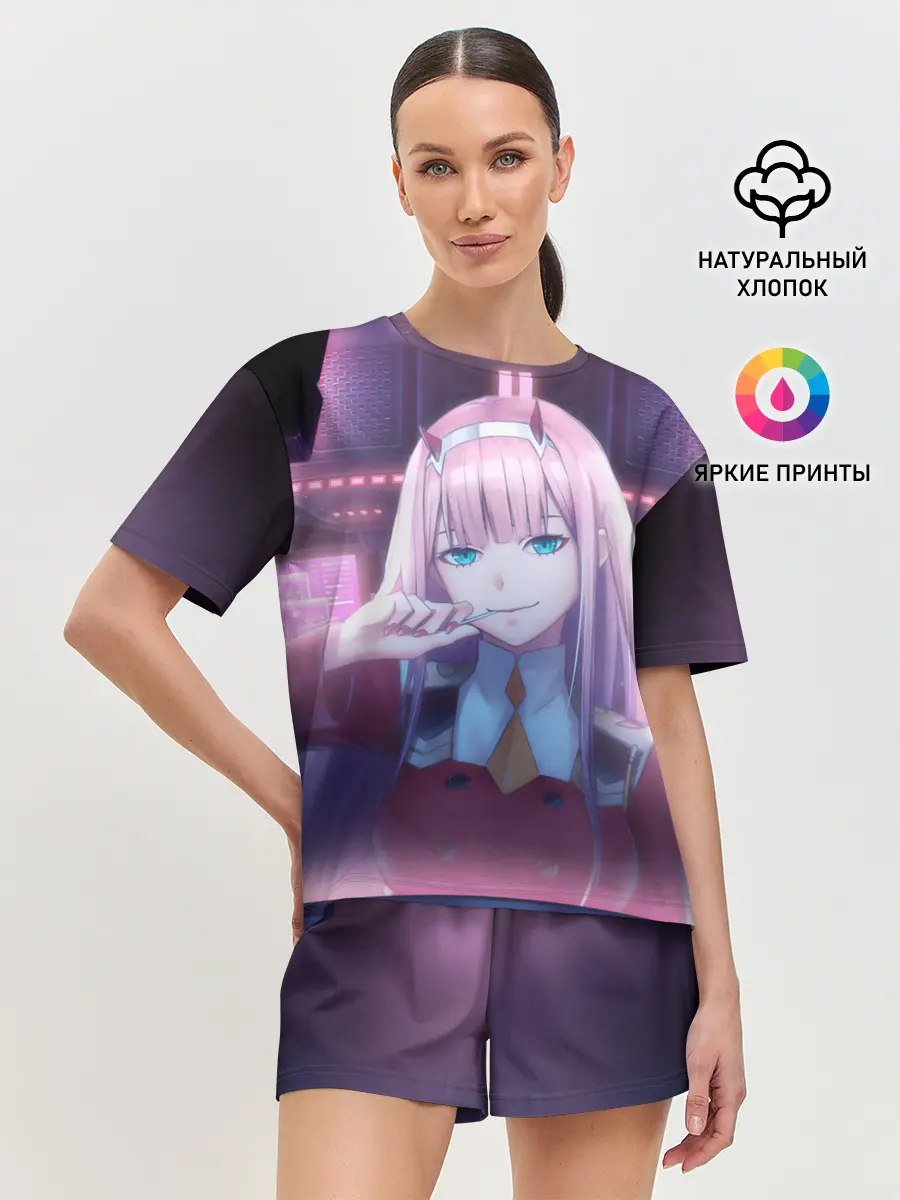 Женская пижама с шортами / Ноль два неон