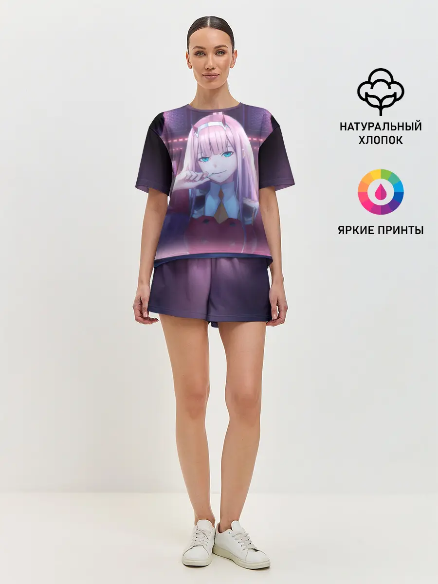 Женская пижама с шортами / Ноль два неон