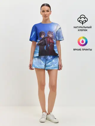 Женская пижама с шортами / ноль два небо