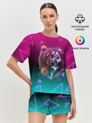 Женская пижама с шортами / RETRO CYBER BEAR NEON