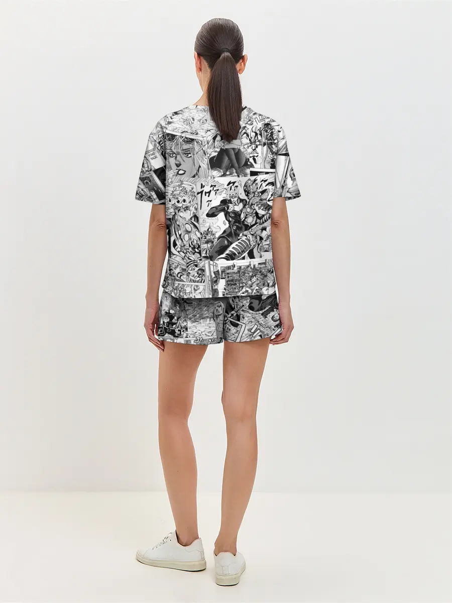 Женская пижама с шортами / Серый комикс jojo