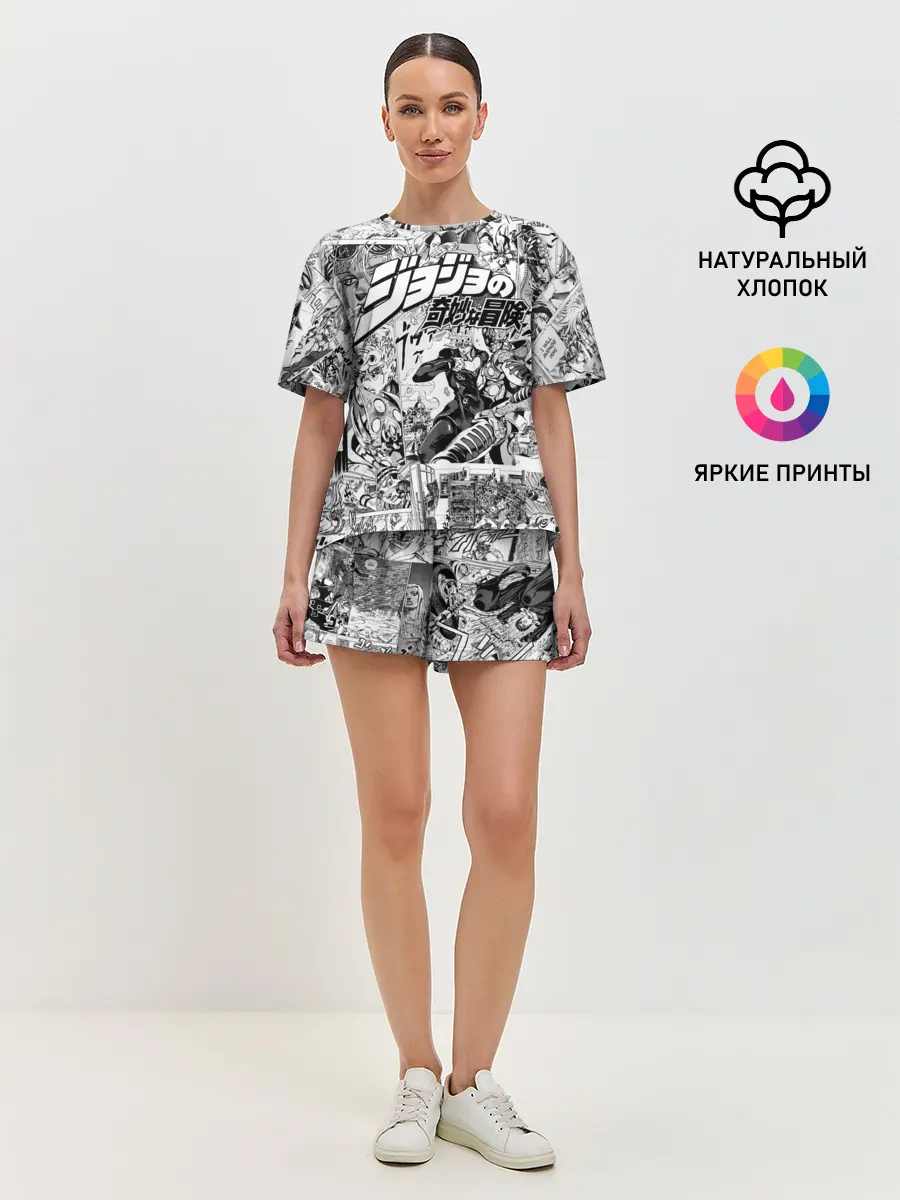 Женская пижама с шортами / Серый комикс jojo