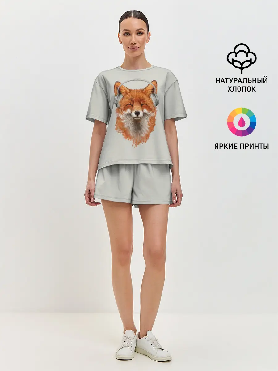 Женская пижама с шортами / Лиса в наушниках