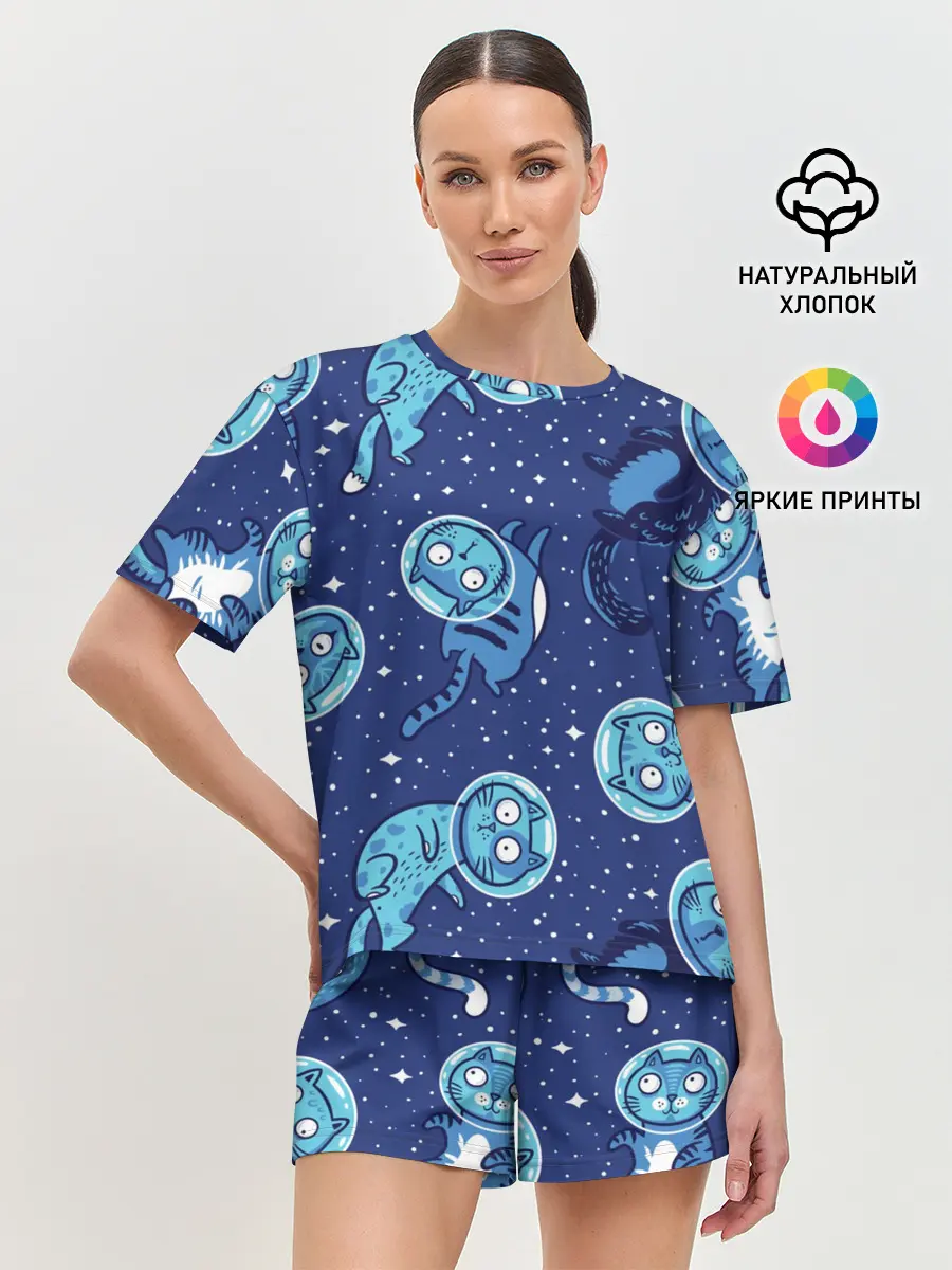 Женская пижама с шортами / Кот Космонавт