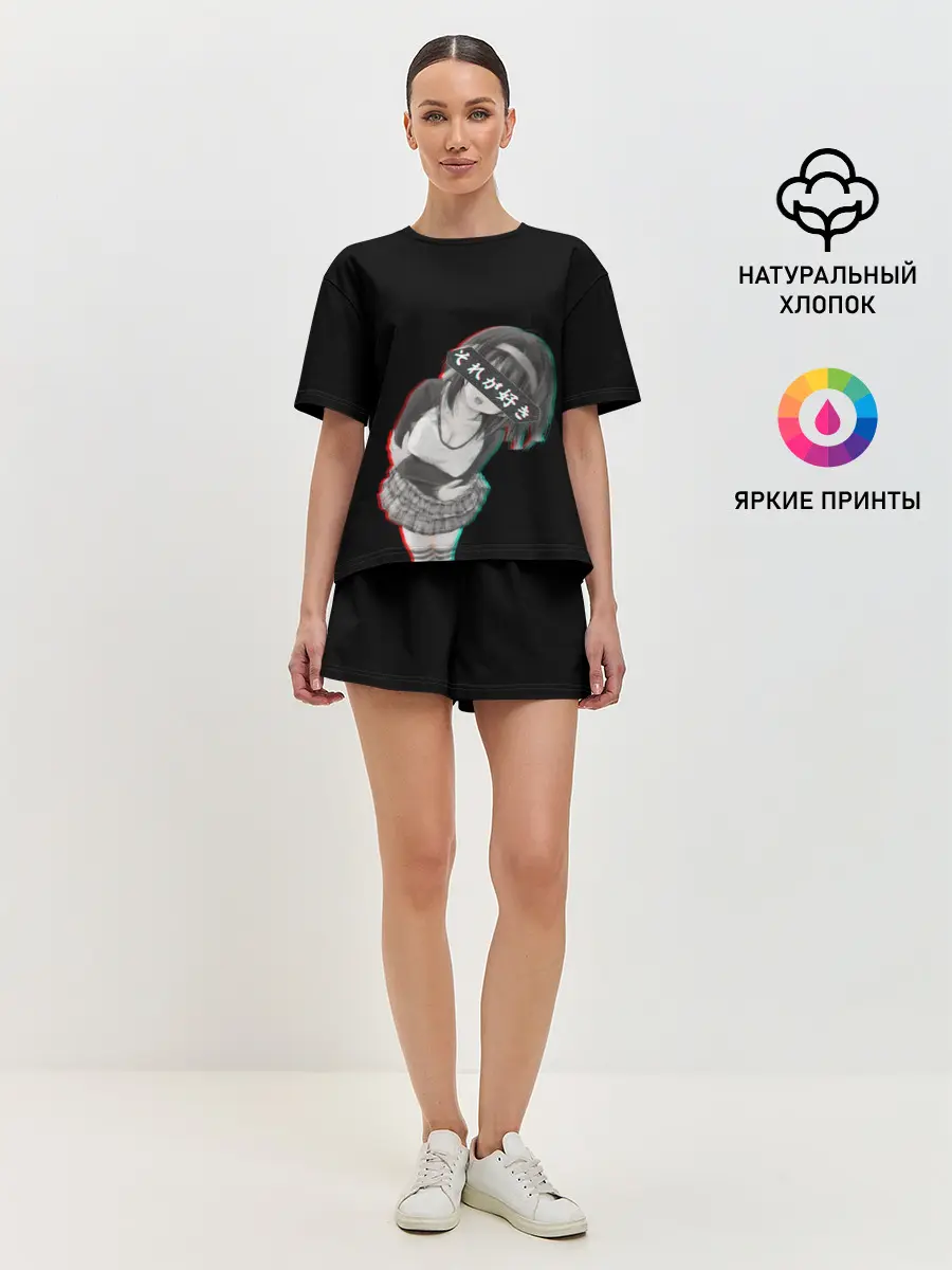 Женская пижама с шортами / Anime Girl with hieroglyphs