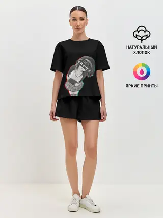 Женская пижама с шортами / Anime Girl with hieroglyphs