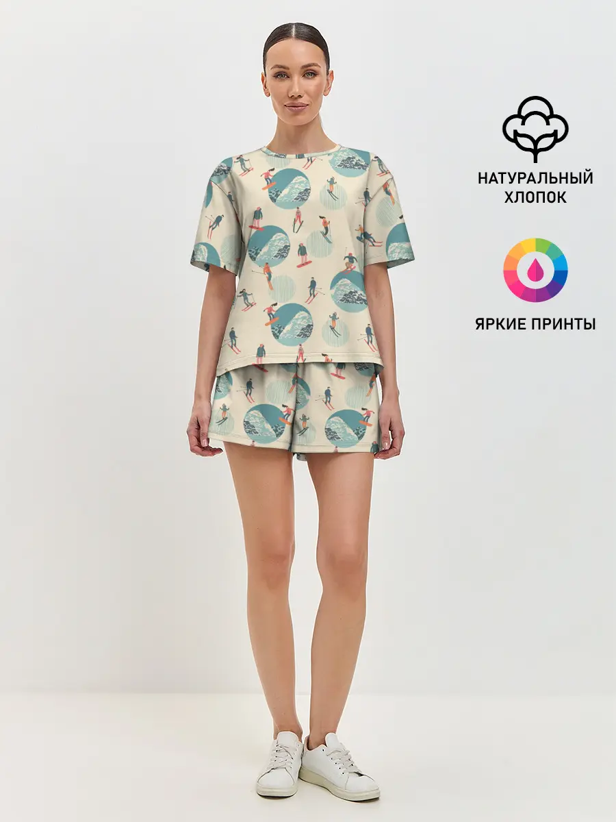 Женская пижама с шортами / лыжники