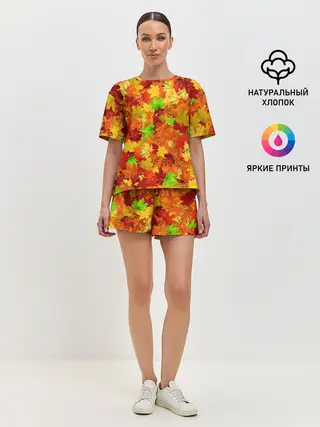 Женская пижама с шортами / Кленовые листья
