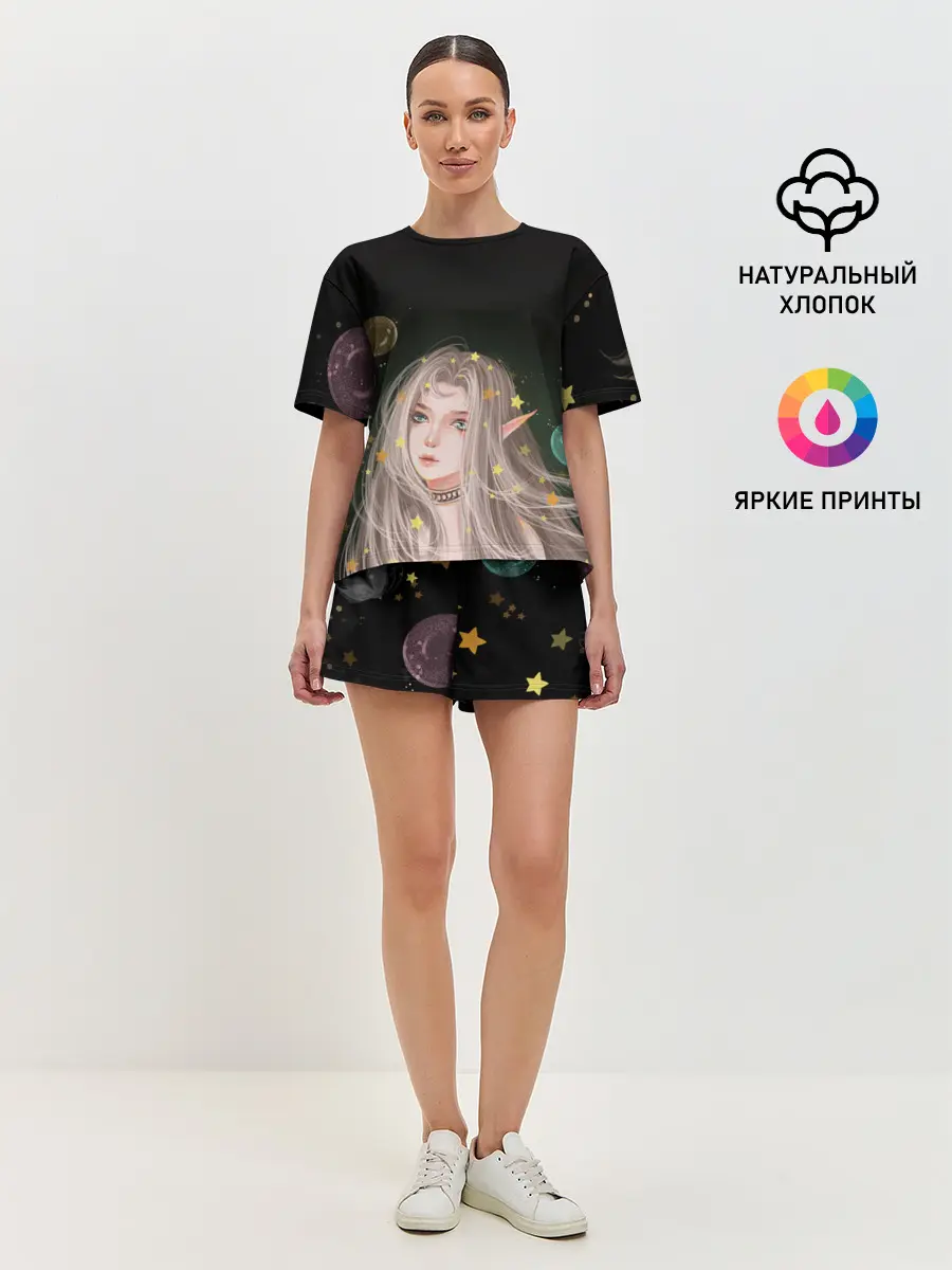 Женская пижама с шортами / Эльфийка и звезды