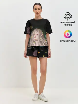 Женская пижама с шортами / Эльфийка и звезды