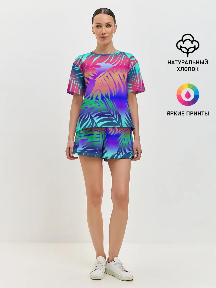 Женская пижама с шортами / НЕОНОВЫЕ ПАЛЬМЫ