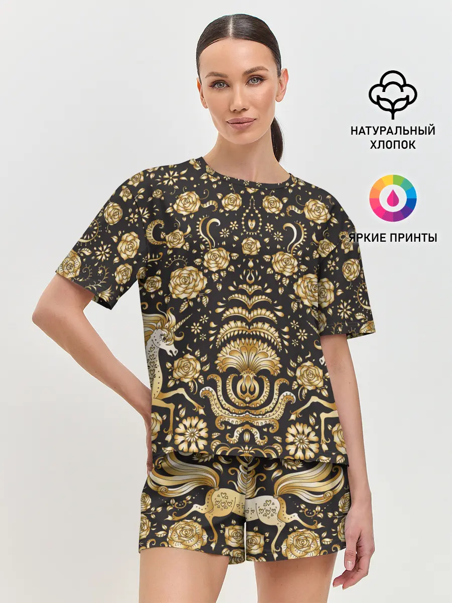 Женская пижама с шортами / Gold & Black