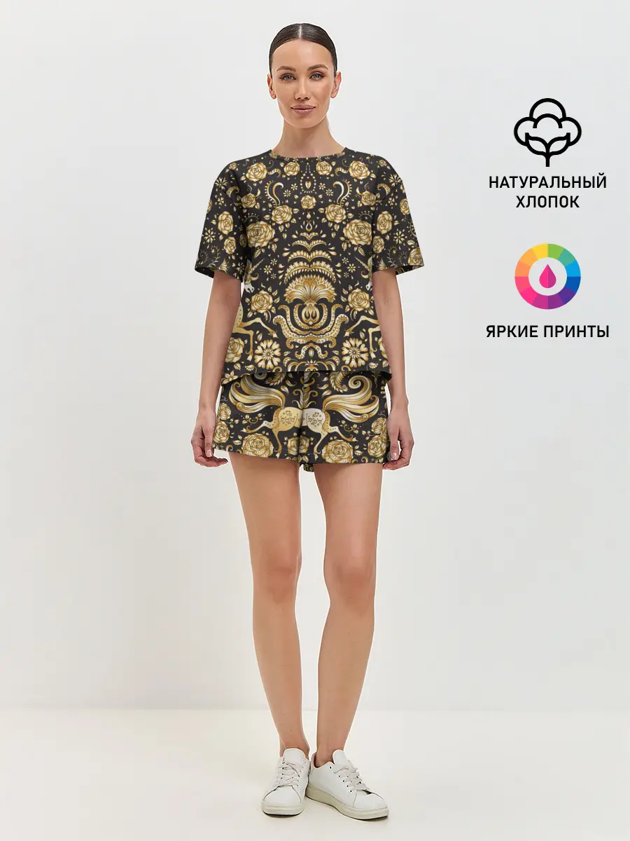 Женская пижама с шортами / Gold & Black