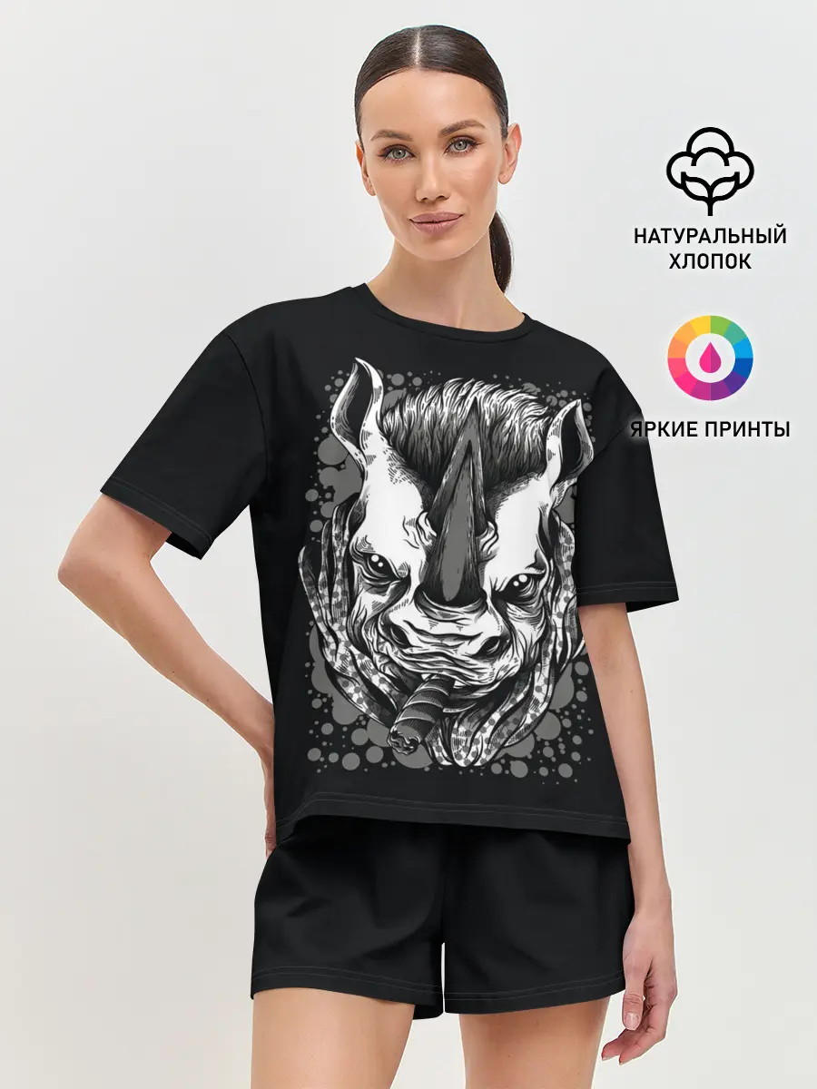 Женская пижама с шортами / Свирепый носорог