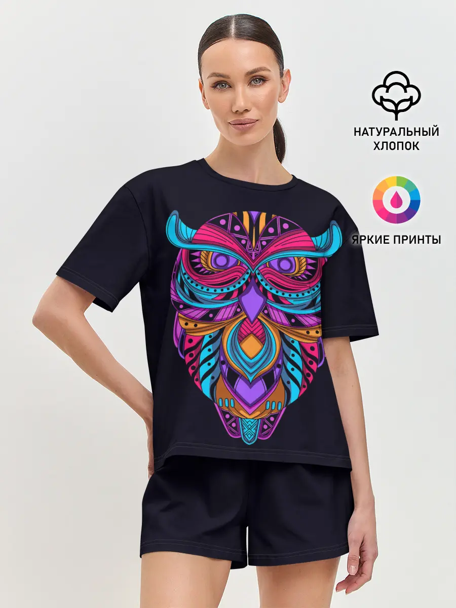 Женская пижама с шортами / Неоновая сова