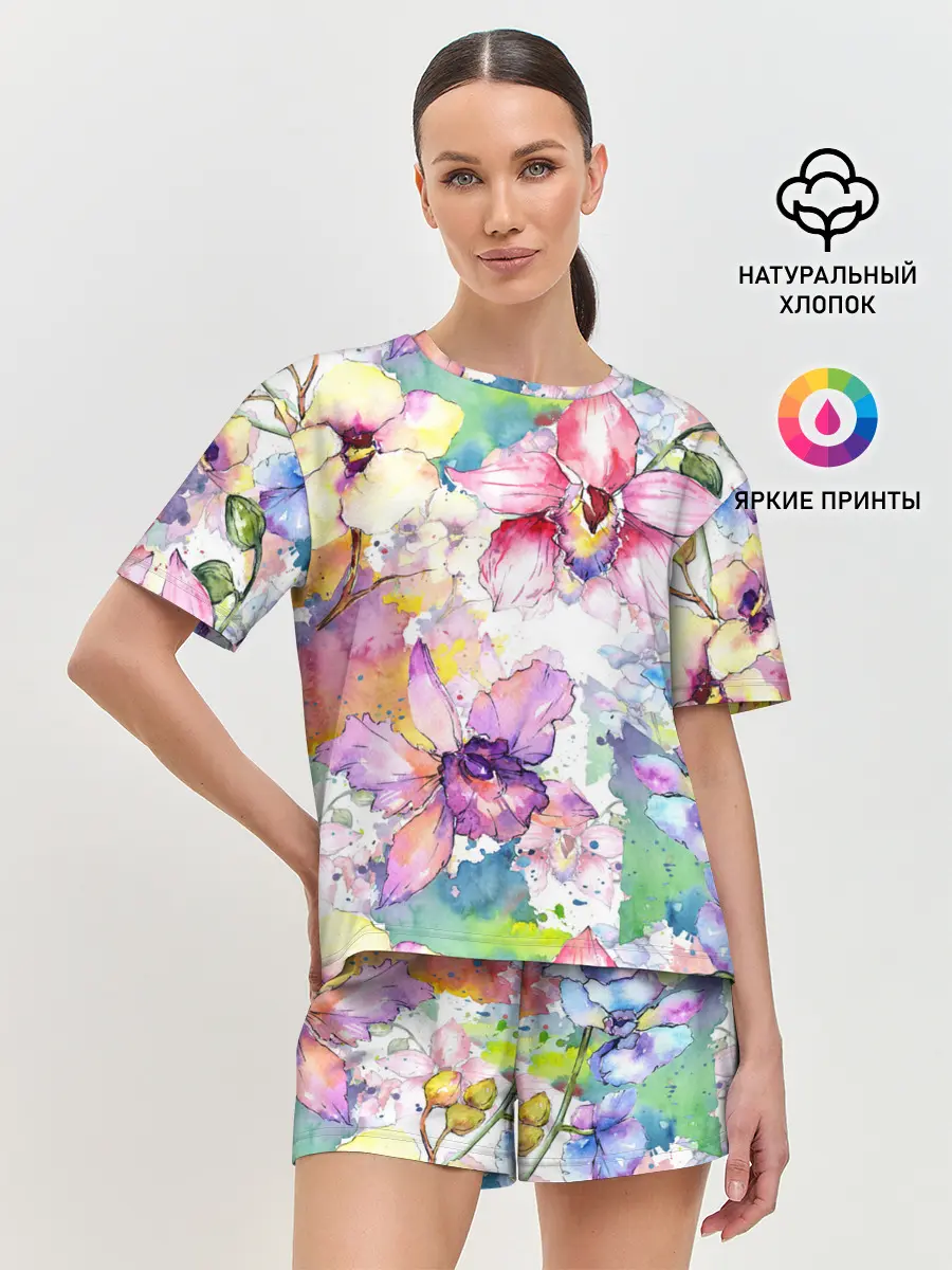 Женская пижама с шортами / Цветы
