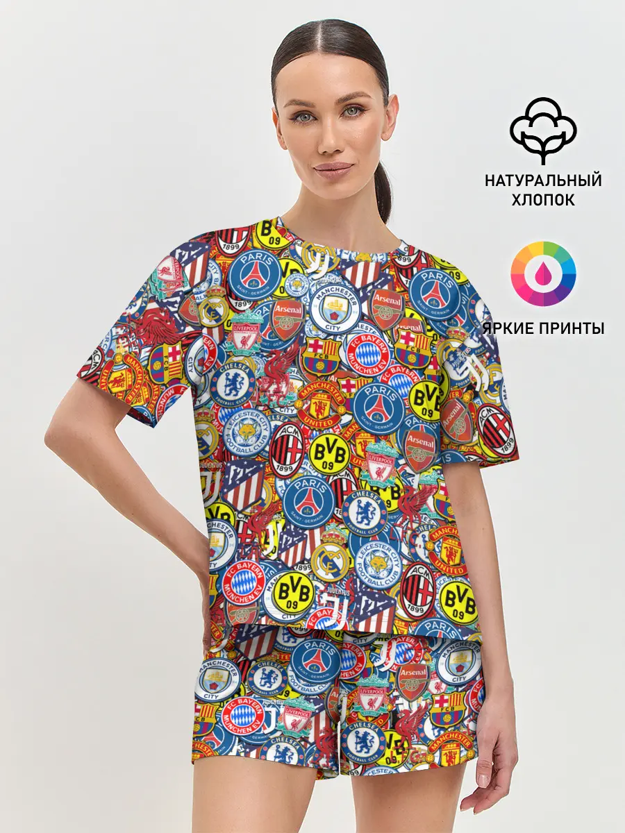 Женская пижама с шортами / ЛОГОТИПЫ ФУТБОЛЬНЫХ КОМАНД