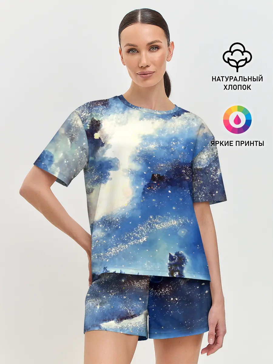 Женская пижама с шортами / Ёжик в космосе