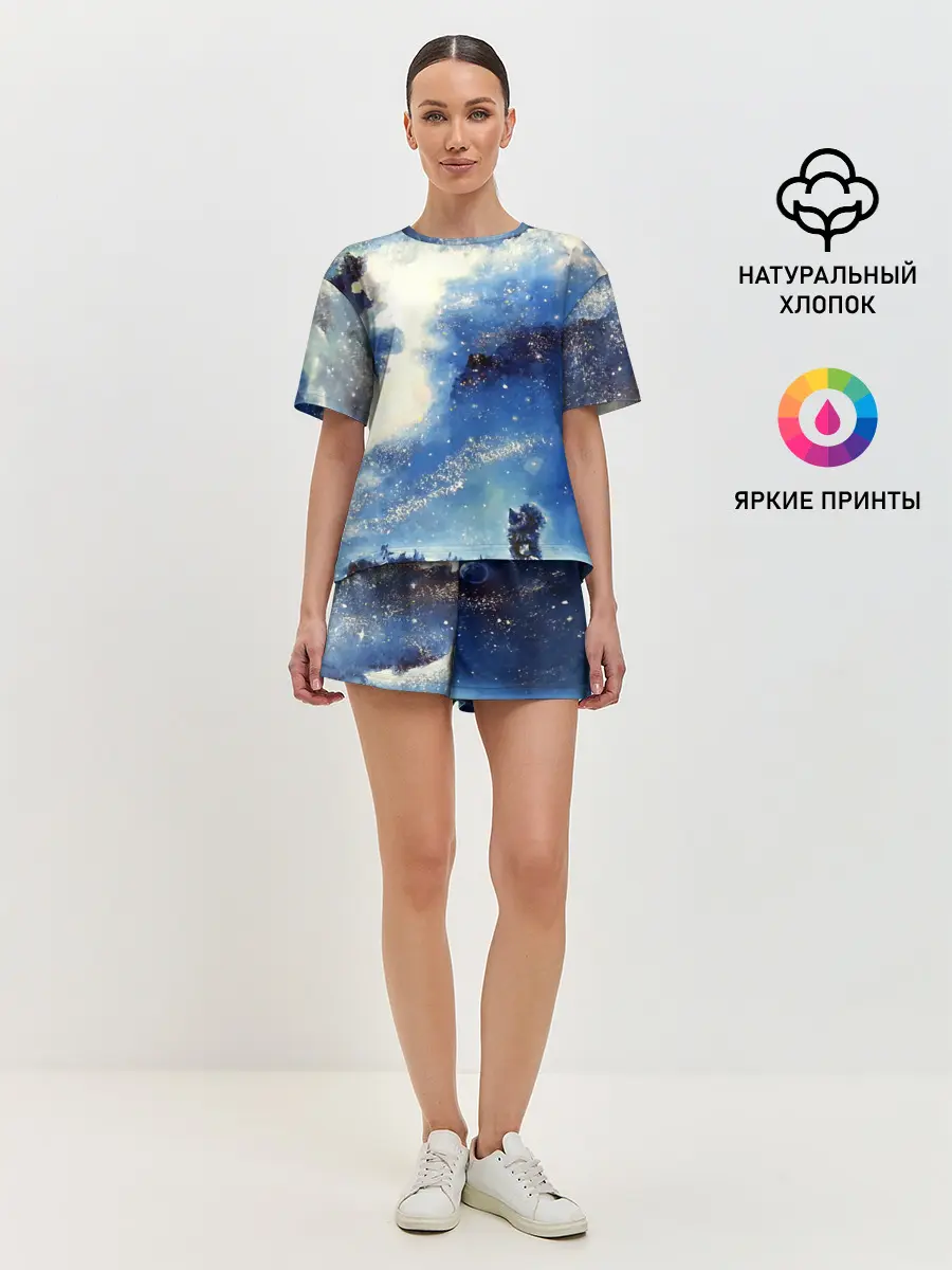 Женская пижама с шортами / Ёжик в космосе