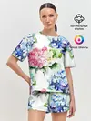 Женская пижама с шортами / Акварель, гортензии