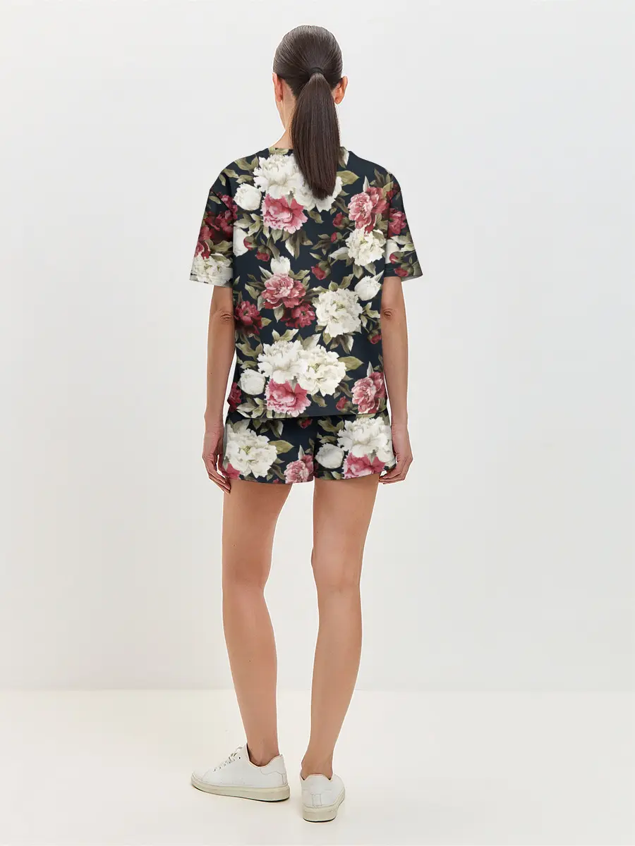 Женская пижама с шортами / Акварель, розы