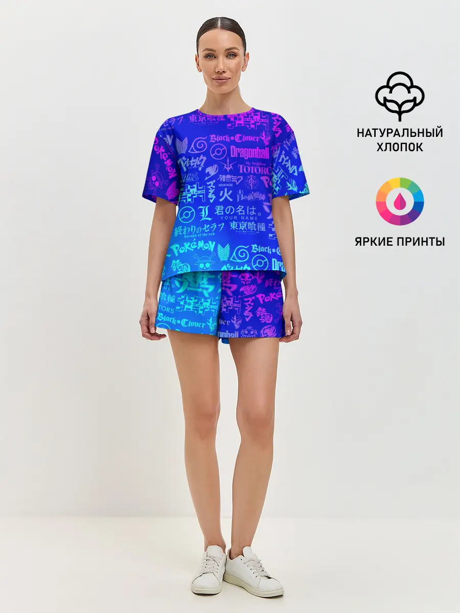 Женская пижама с шортами / ЛОГО АНИМЕ МУЛЬТФИЛЬМОВ