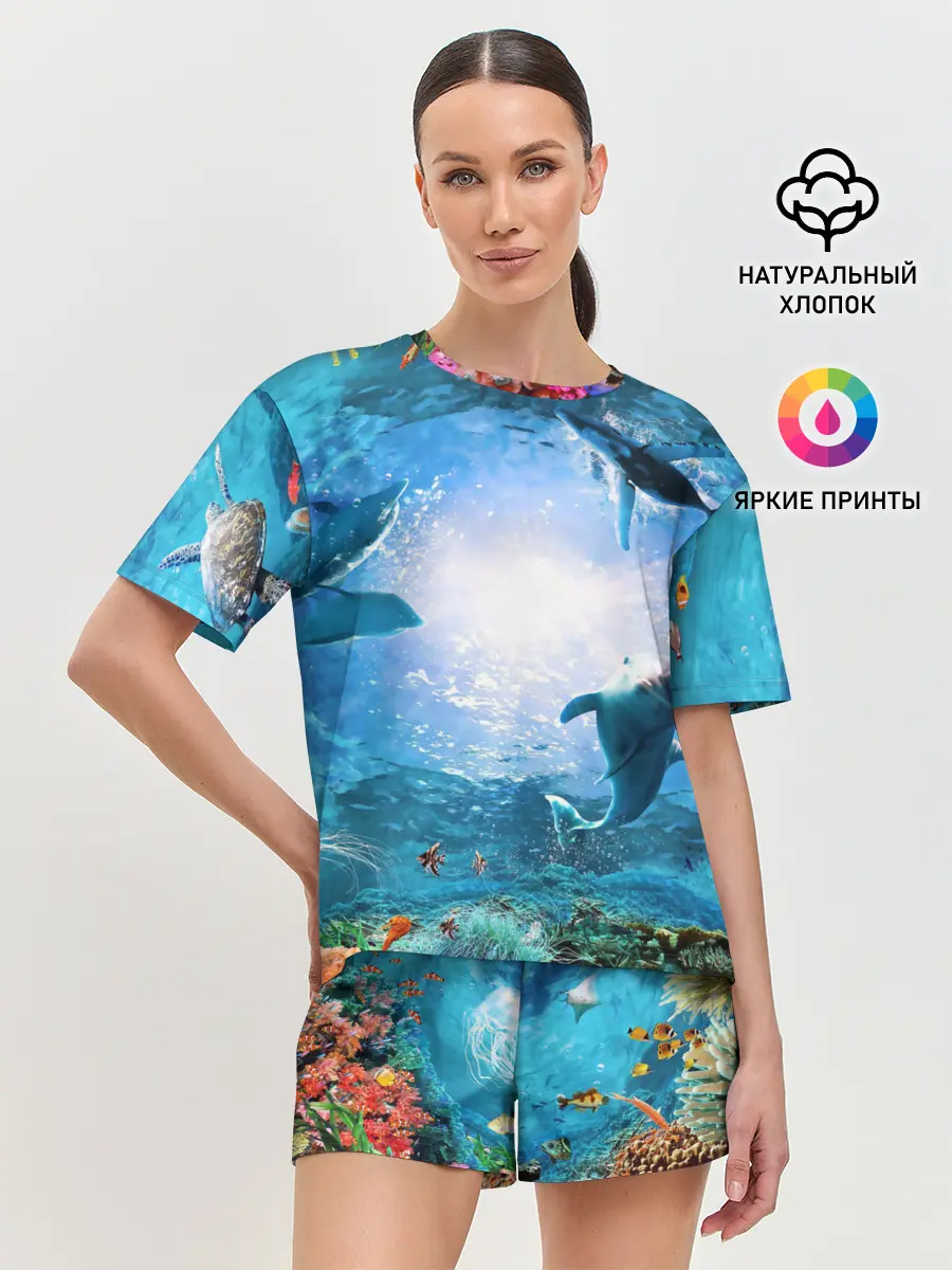 Женская пижама с шортами / Дельфины
