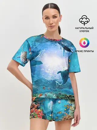 Женская пижама с шортами / Дельфины