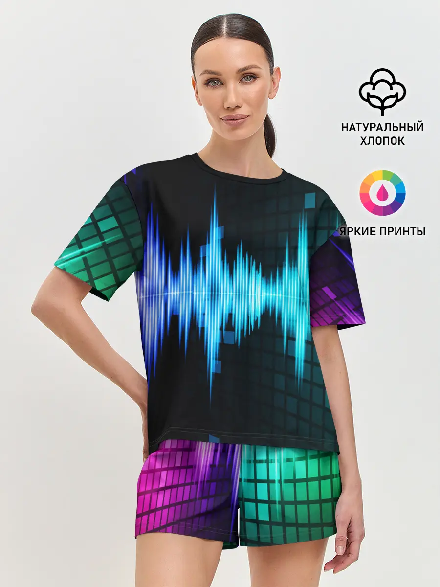 Женская пижама с шортами / neon music