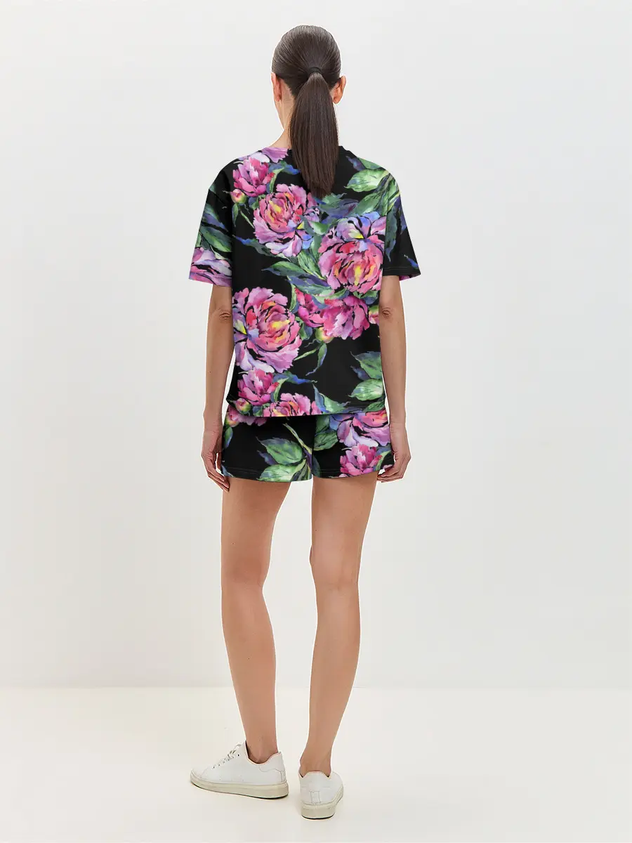 Женская пижама с шортами / Розовые пионы