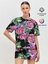Женская пижама с шортами / Розовые пионы