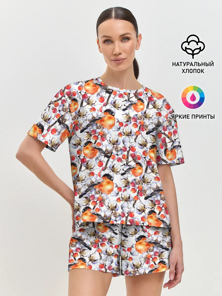 Женская пижама с шортами / Снегири