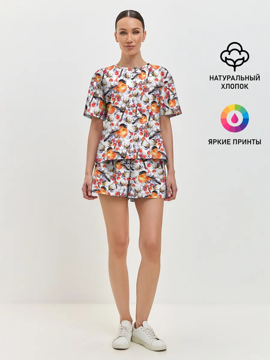 Женская пижама с шортами / Снегири