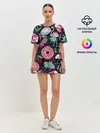 Женская пижама с шортами / Пончики, мопсы и фламинго.