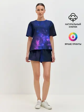 Женская пижама с шортами / Неоновый космос