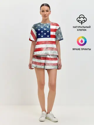 Женская пижама с шортами / Америка Флаг