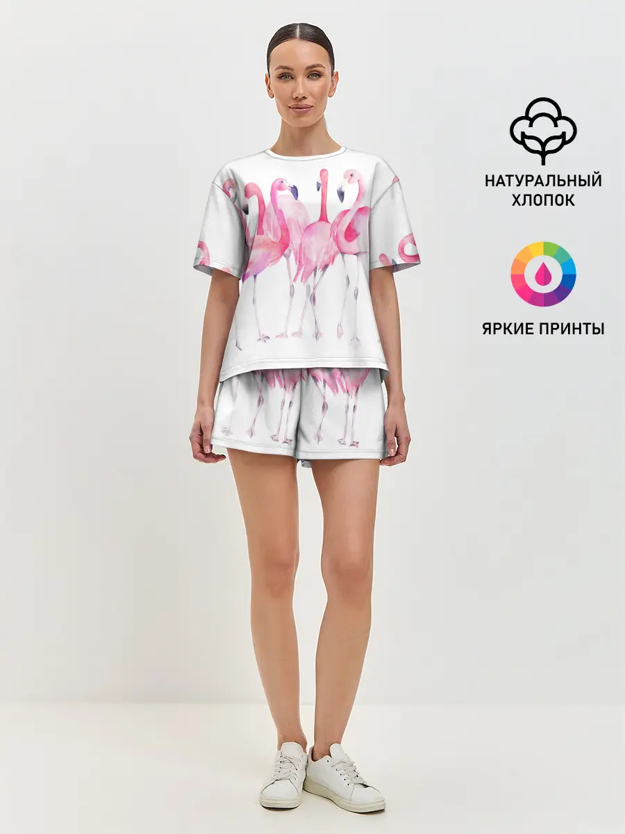 Женская пижама с шортами / Фламинго