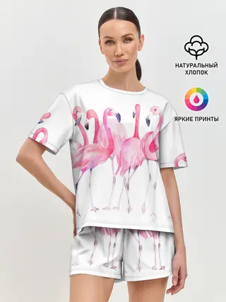 Женская пижама с шортами / Фламинго