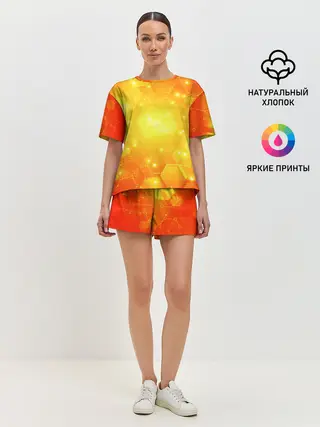 Женская пижама с шортами / ОРАНЖЕВЫЕ СОТЫ