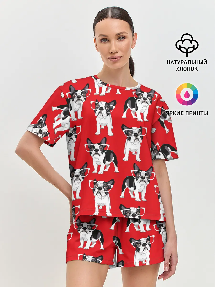 Женская пижама с шортами / Французские бульдоги